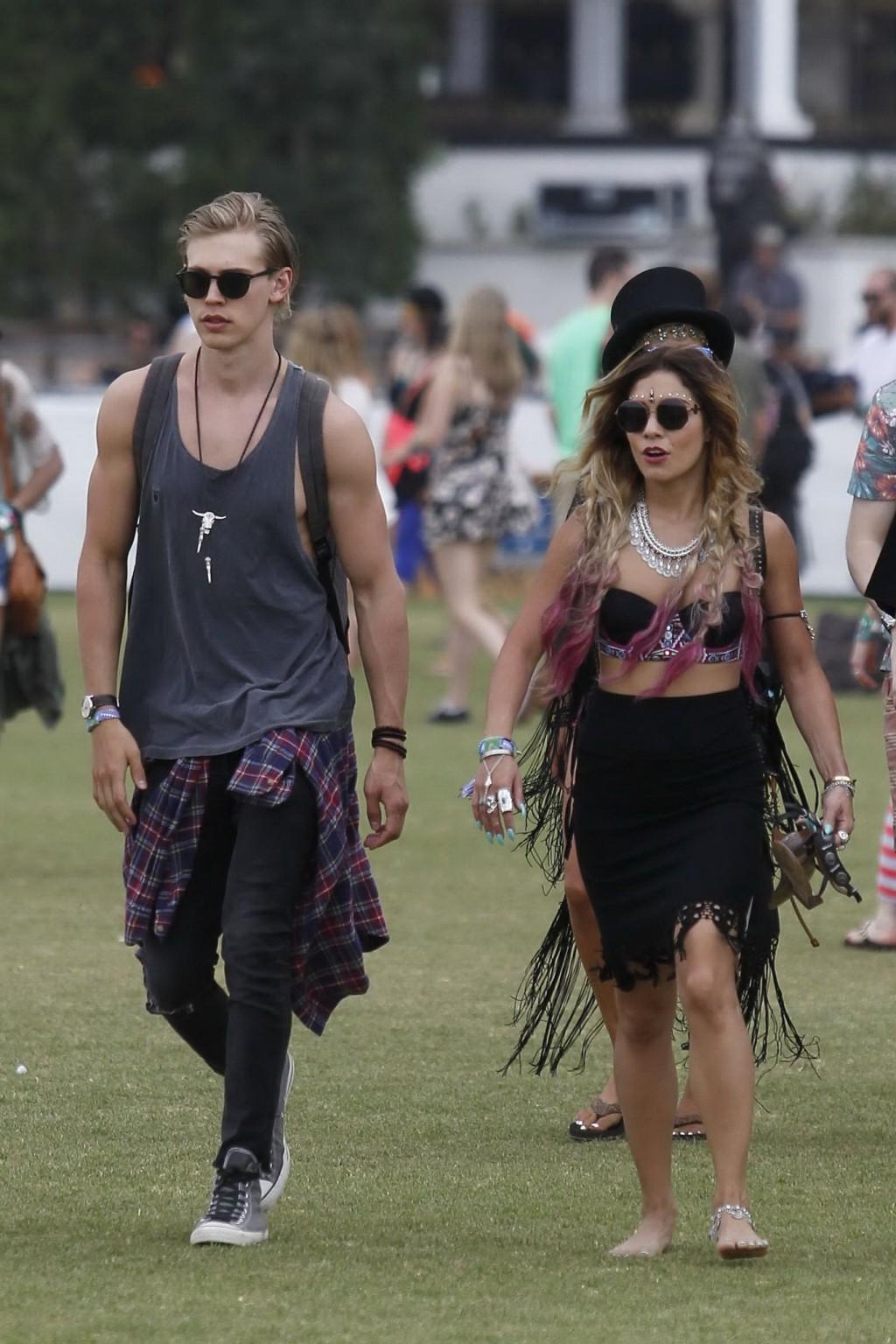 16P Vanessa Hudgens wearing hot bra and skirt at 2014 Coachella