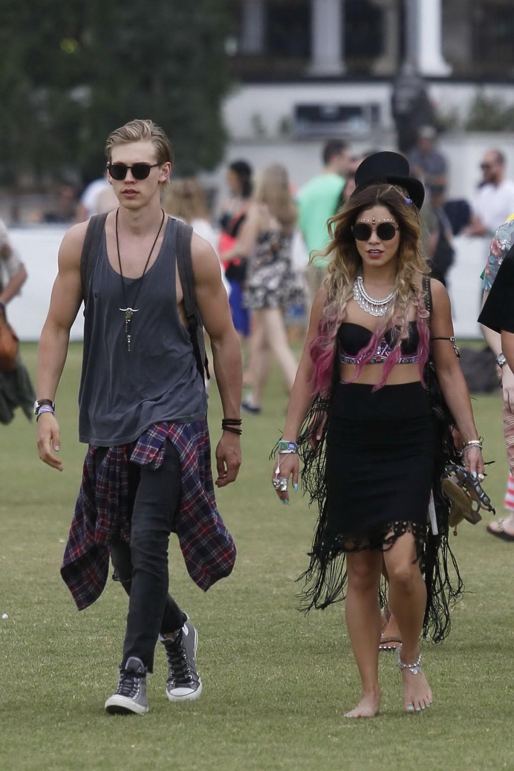 16P Vanessa Hudgens wearing hot bra and skirt at 2014 Coachella