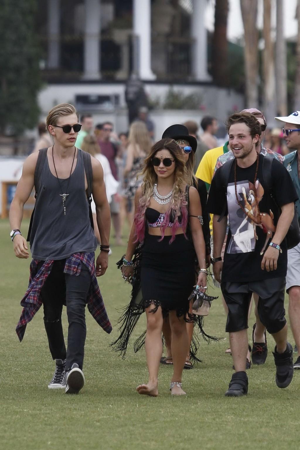 16P Vanessa Hudgens wearing hot bra and skirt at 2014 Coachella