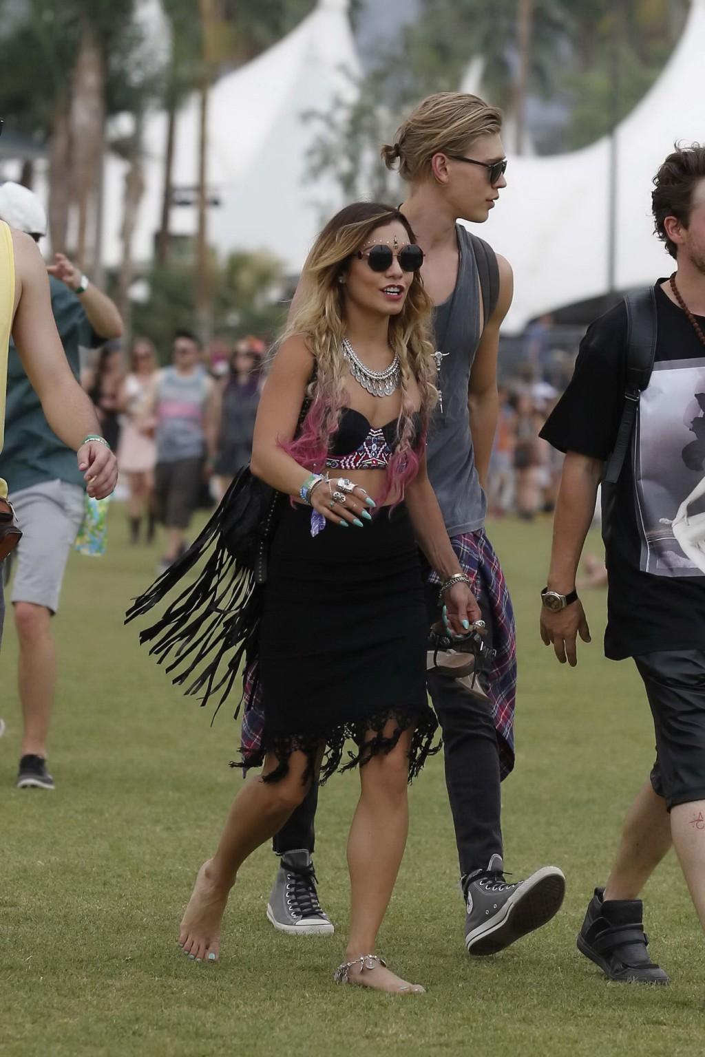 16P Vanessa Hudgens wearing hot bra and skirt at 2014 Coachella
