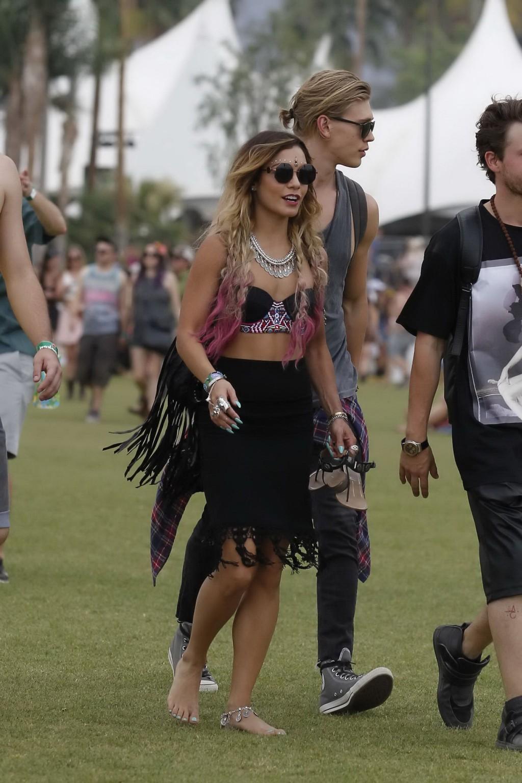 16P Vanessa Hudgens wearing hot bra and skirt at 2014 Coachella
