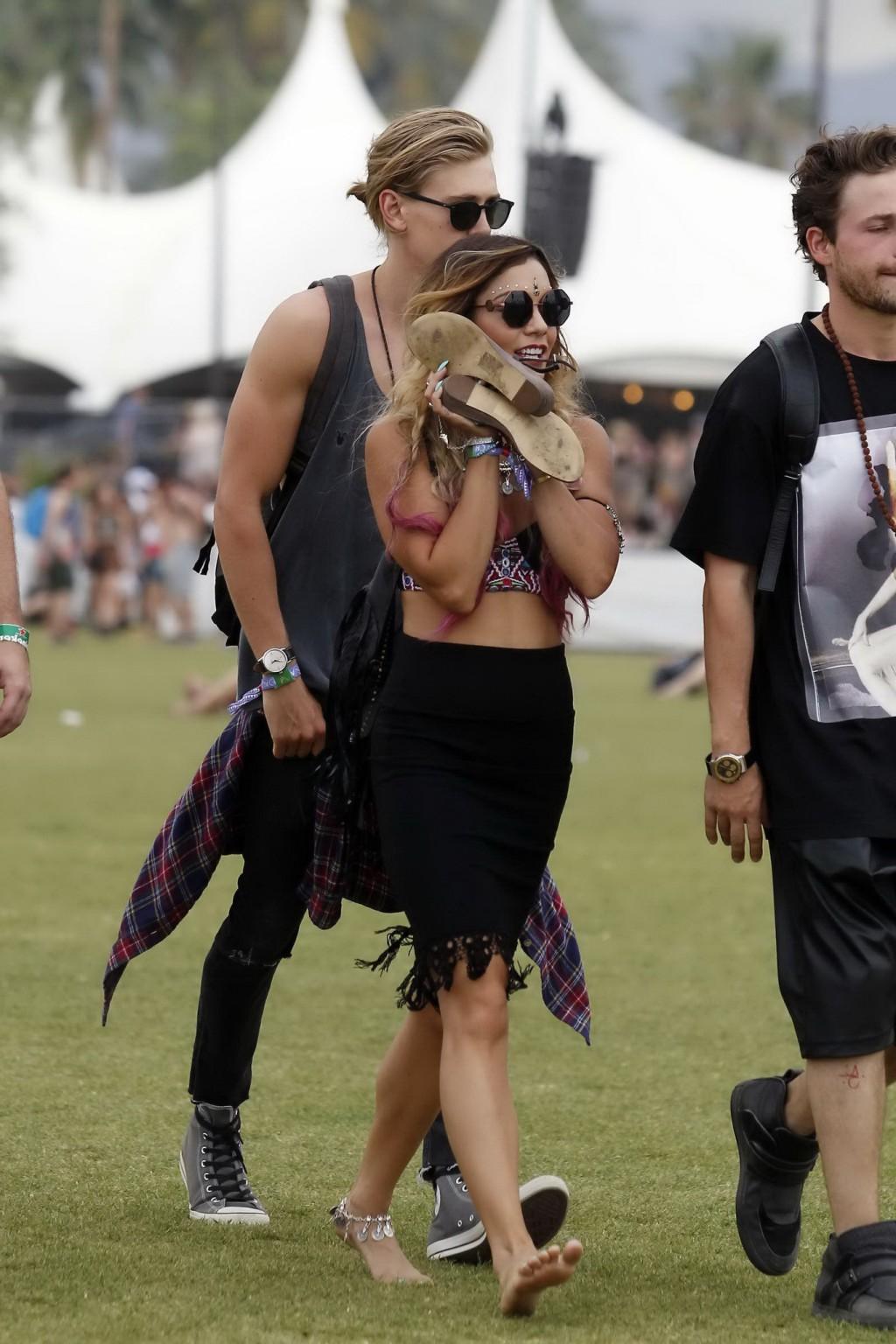 16P Vanessa Hudgens wearing hot bra and skirt at 2014 Coachella