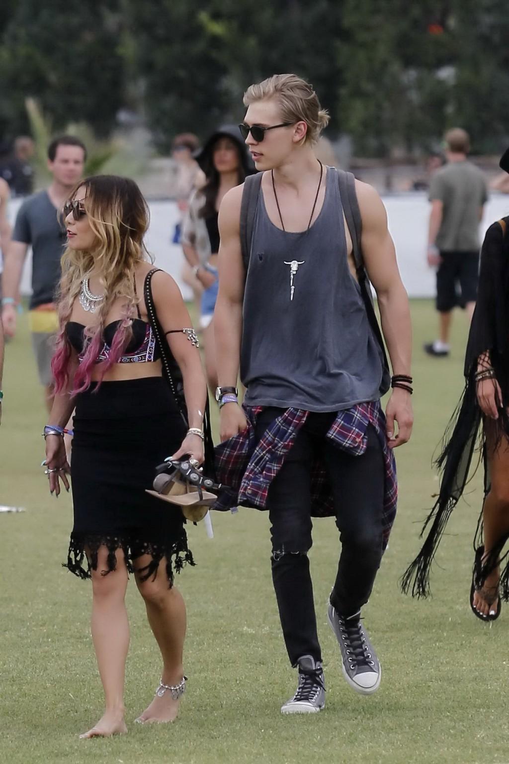 16P Vanessa Hudgens wearing hot bra and skirt at 2014 Coachella