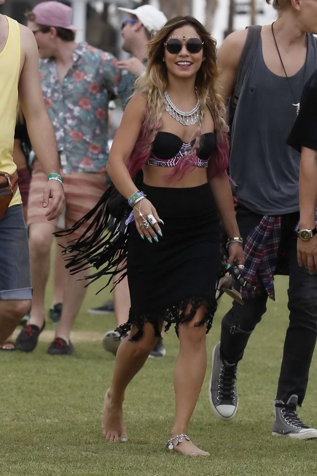 16P Vanessa Hudgens wearing hot bra and skirt at 2014 Coachella