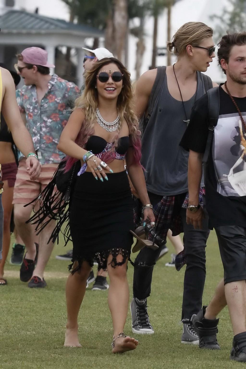 16P Vanessa Hudgens wearing hot bra and skirt at 2014 Coachella