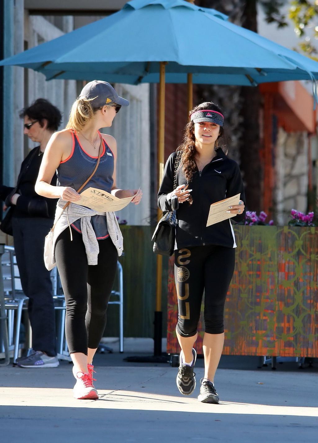 16P Vanessa Hudgens wearing sports bra and leggings out for a hike in Los Angeles
