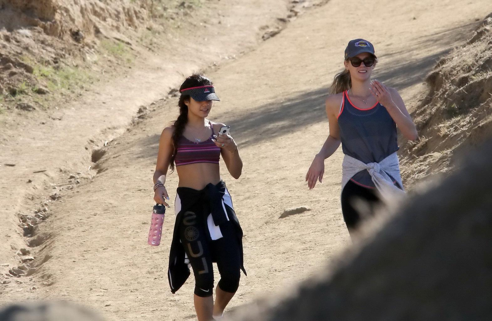 16P Vanessa Hudgens wearing sports bra and leggings out for a hike in Los Angeles