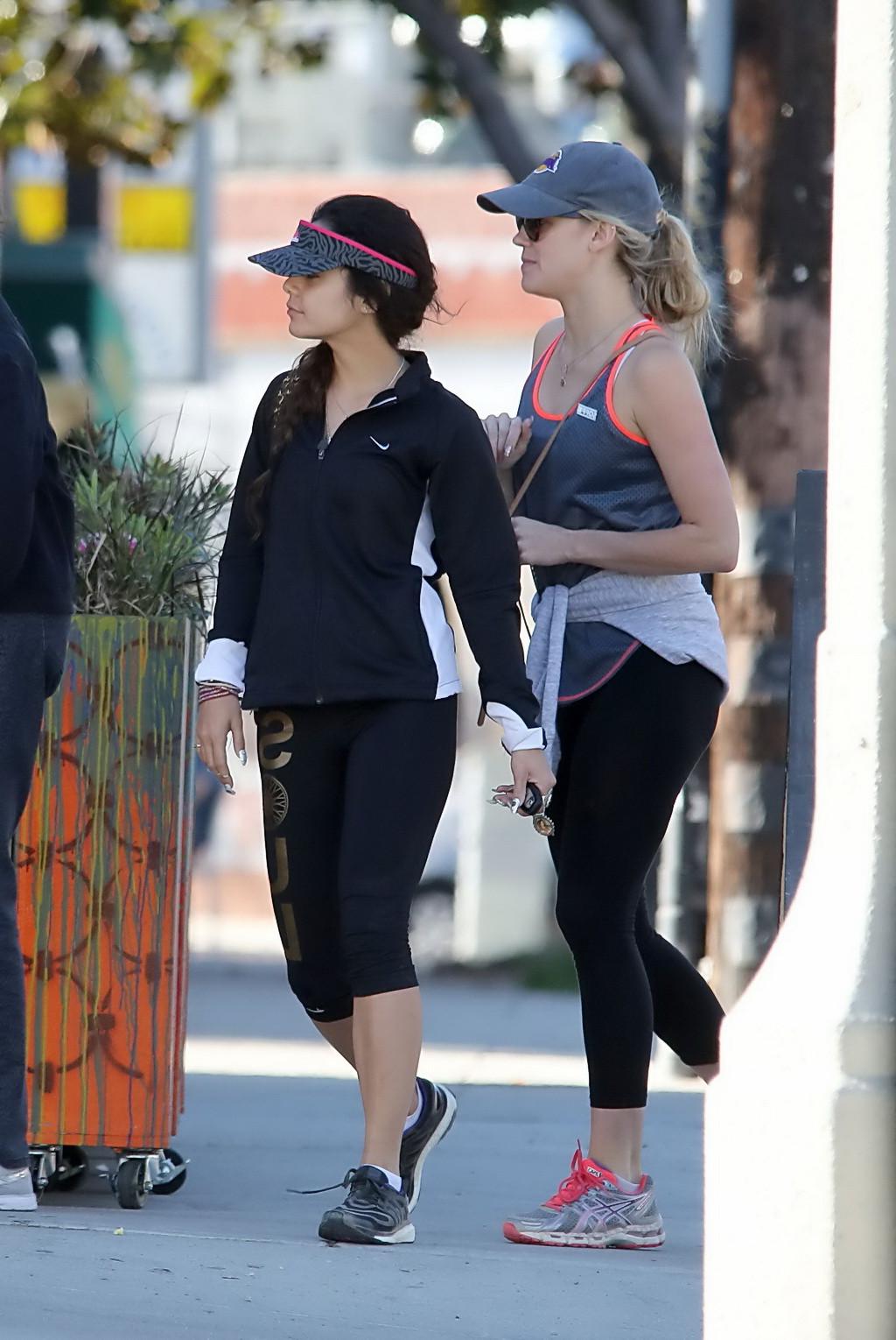 16P Vanessa Hudgens wearing sports bra and leggings out for a hike in Los Angeles