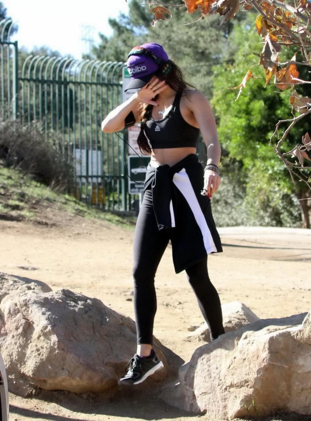 16P Vanessa Hudgens in sports bra and tights hiking the Runyon Canyon in LA