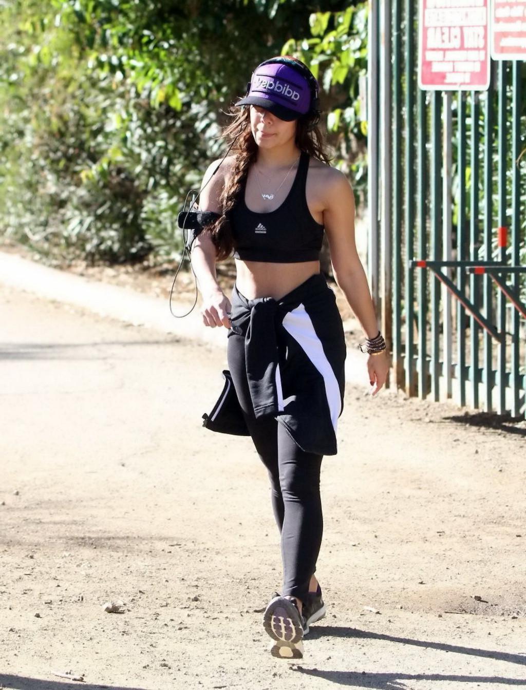 16P Vanessa Hudgens in sports bra and tights hiking the Runyon Canyon in LA
