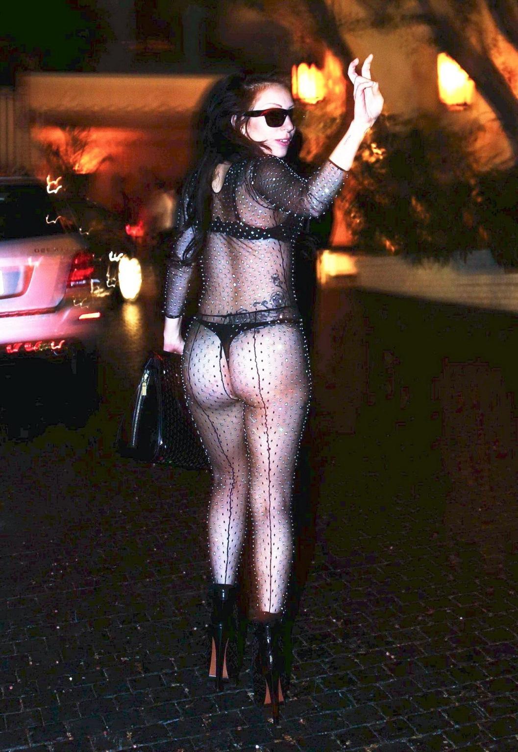 16P Lady Gaga see through to bra  thong at the Chateau Marmont in Hollywood
