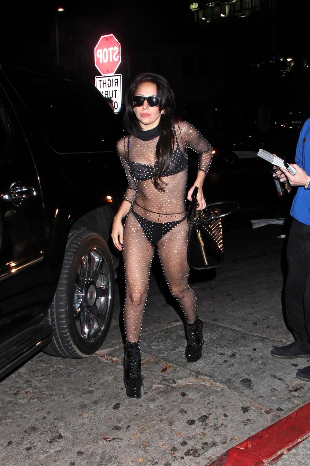 16P Lady Gaga see through to bra  thong at the Chateau Marmont in Hollywood