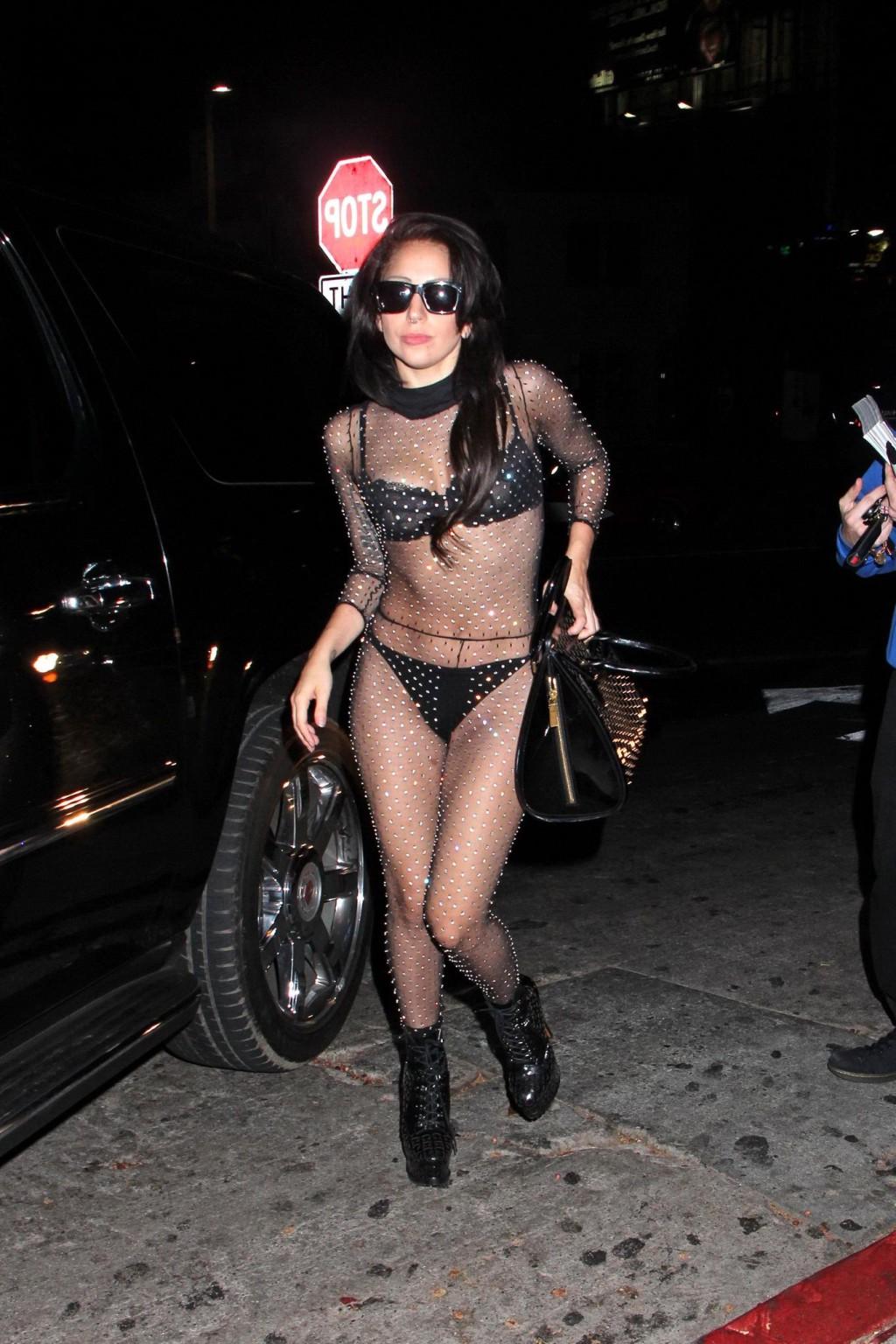 16P Lady Gaga see through to bra  thong at the Chateau Marmont in Hollywood