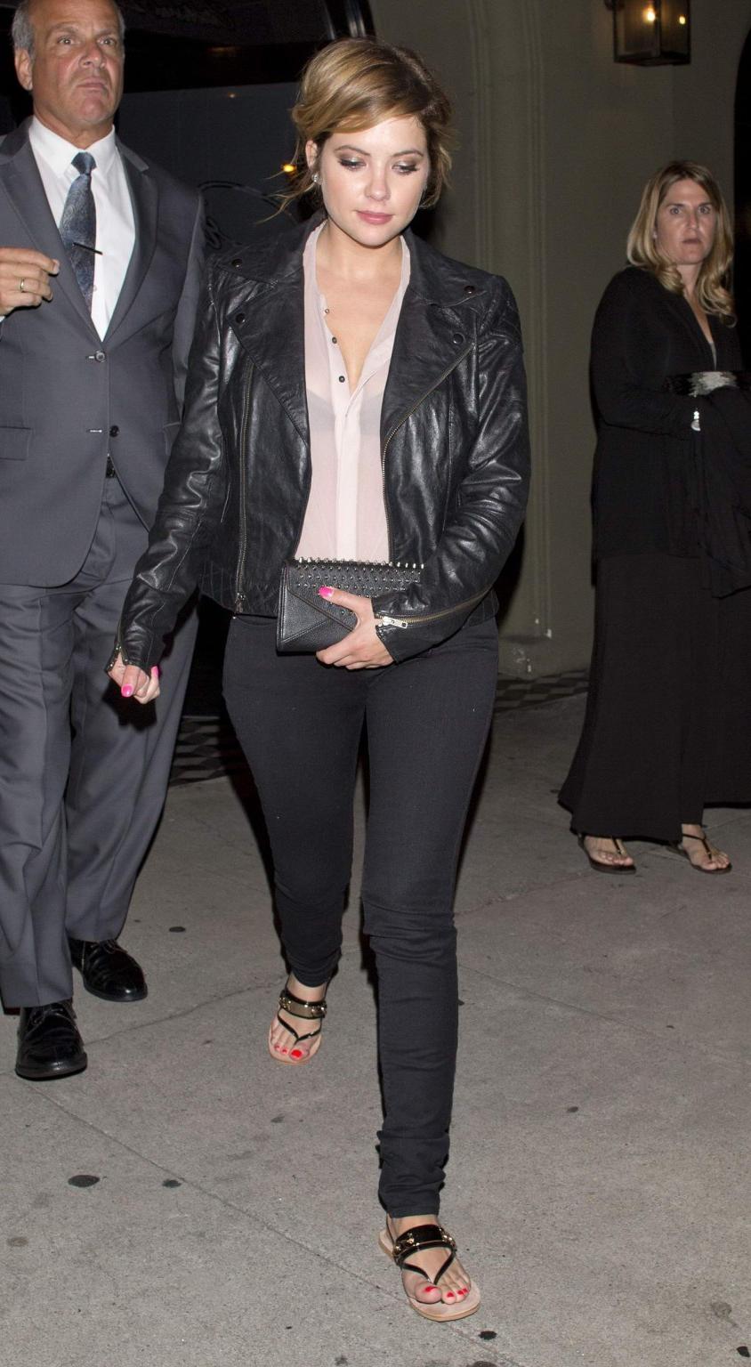 16P Ashley Benson see through to bra outside Craigs Restaurant in West Hollywood