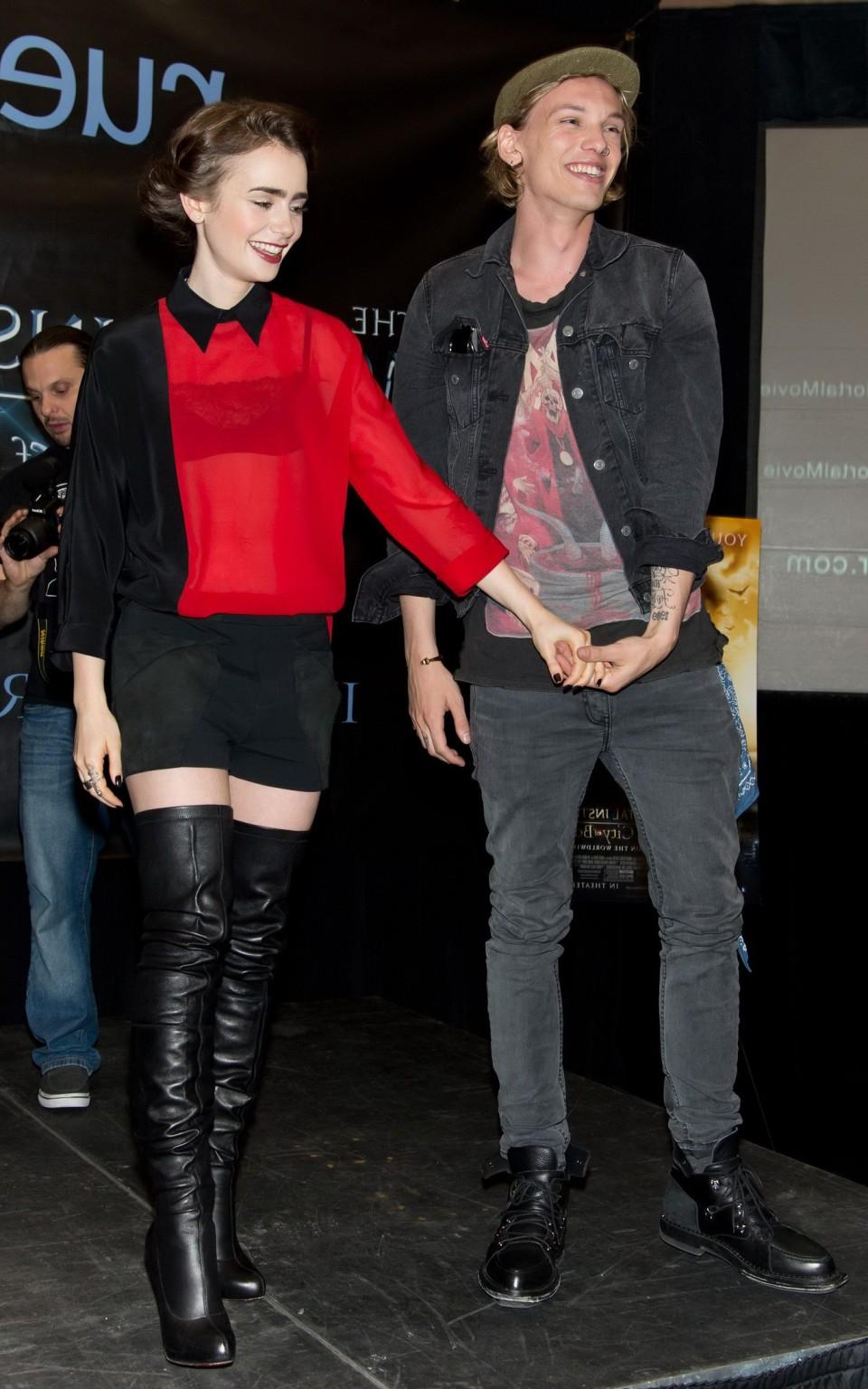 16P Lily Collins leggy and see-through to bra at The Mortal Instruments signing in P