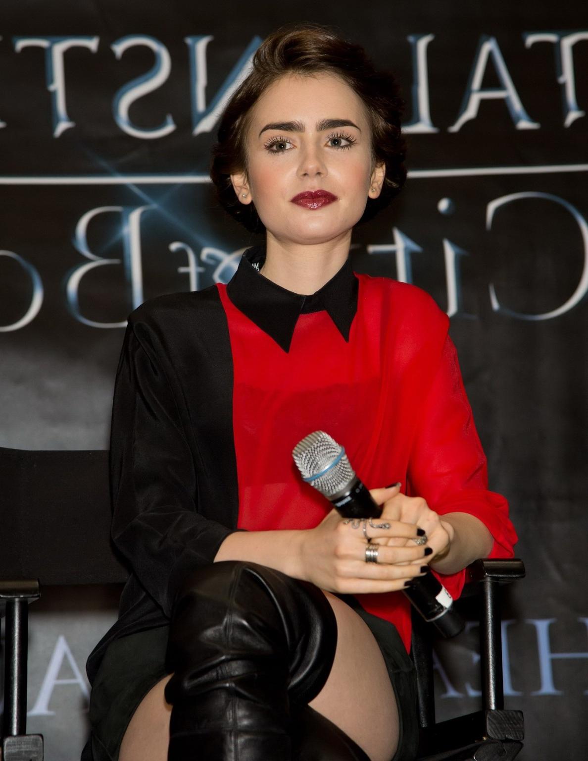 16P Lily Collins leggy and see-through to bra at The Mortal Instruments signing in P