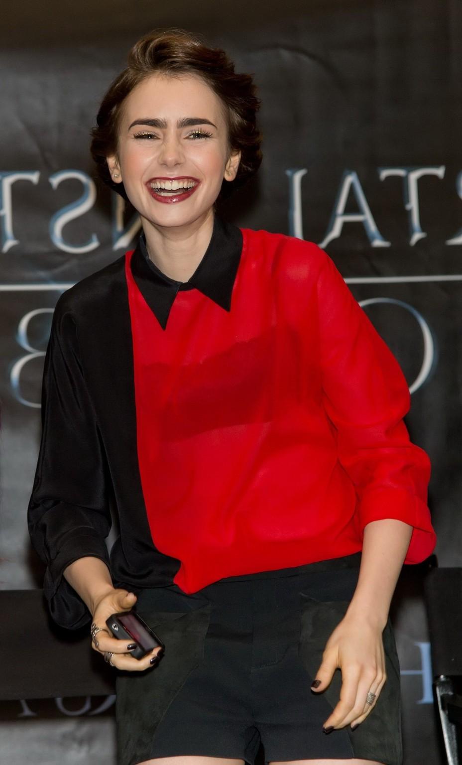16P Lily Collins leggy and see-through to bra at The Mortal Instruments signing in P