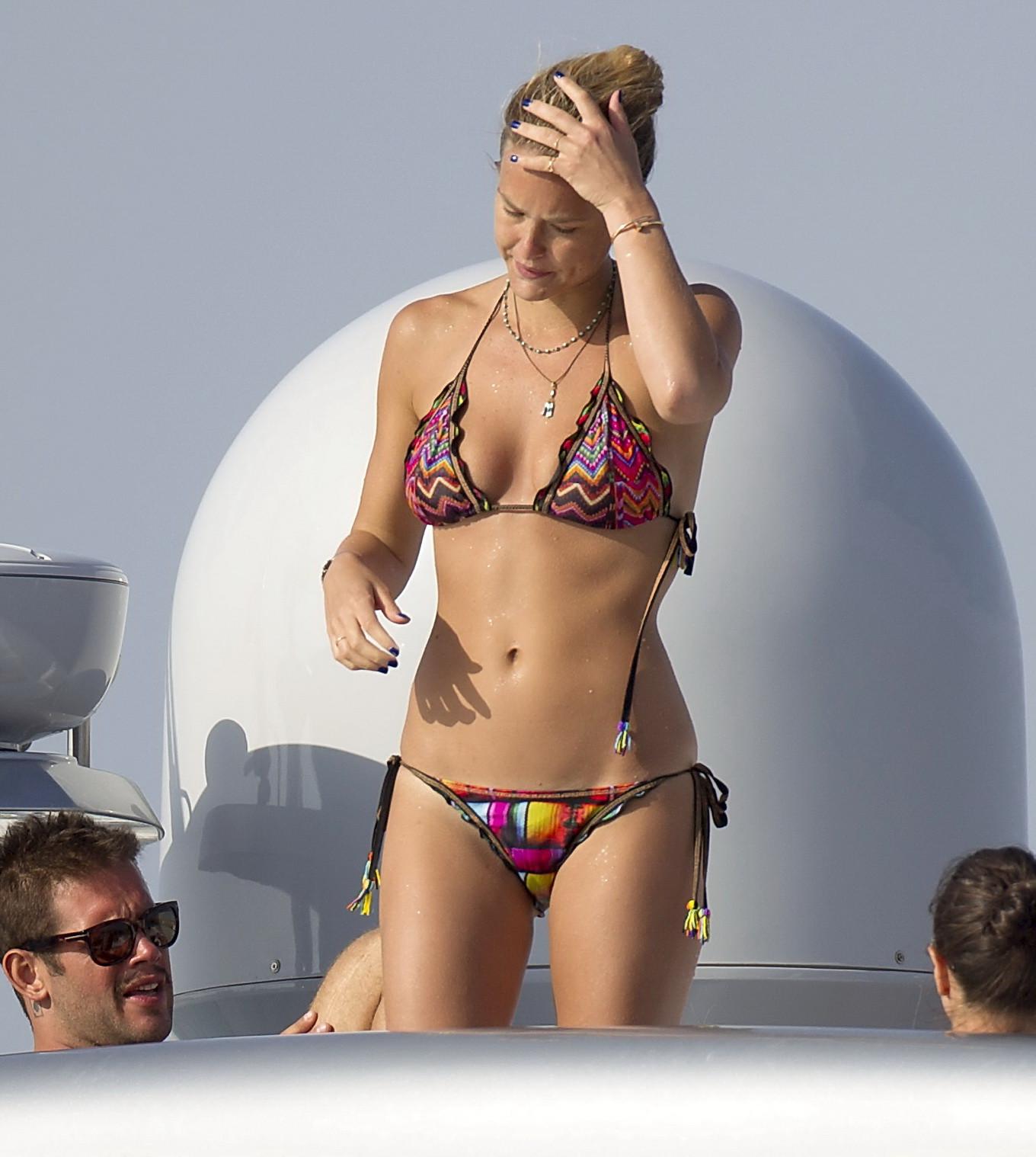 16P Bar Refaeli wearing colorful string bikini at the yacht in Ibiza