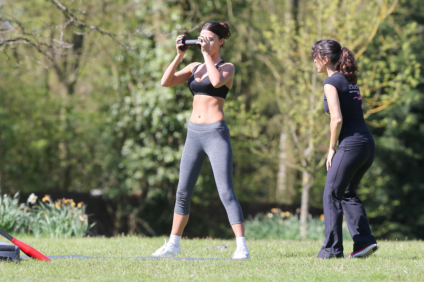 16P Lucy Mecklenburgh works out in a London park wearing a sports bra  the tights