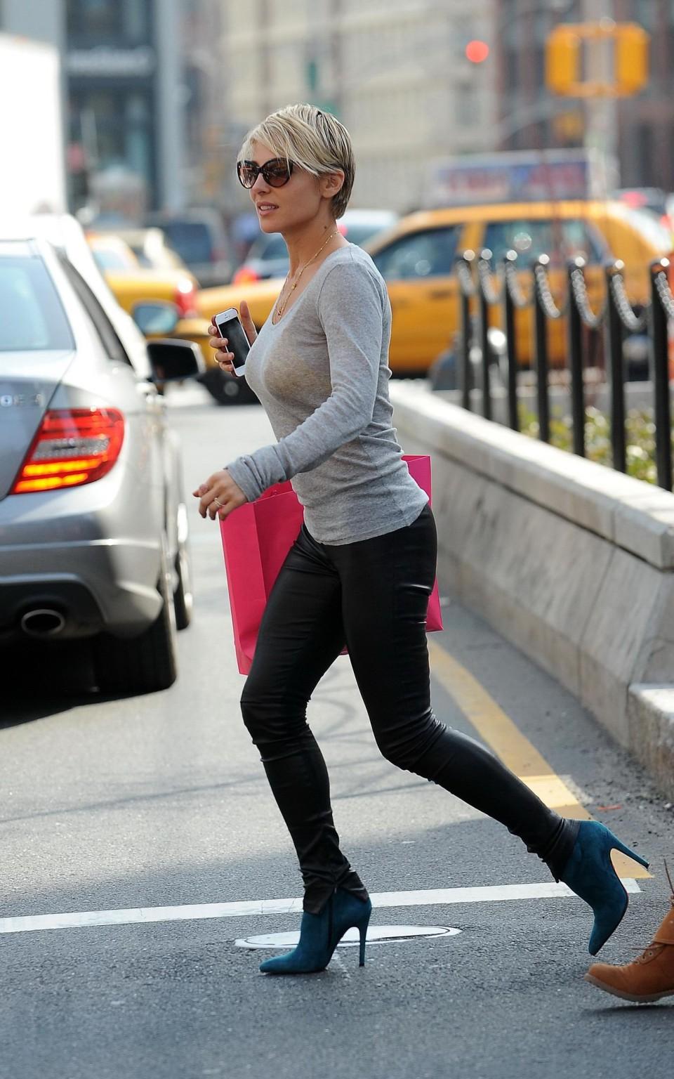16P Elsa Pataky wearing see through to bra  leather pants out in SoHo