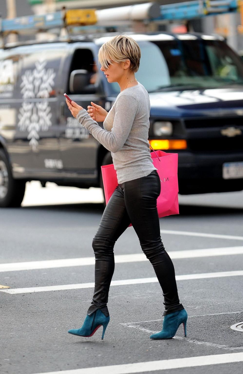 16P Elsa Pataky wearing see through to bra  leather pants out in SoHo