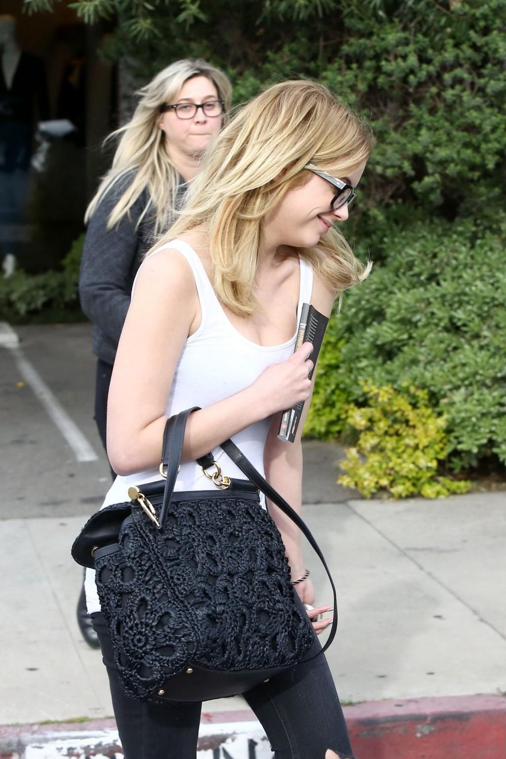 16P Ashley Benson see through to bra outside a salon in West Hollywood
