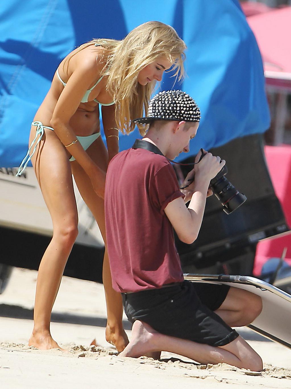 16P Kimberley Garner wearing two tiny bikini sets while shooting at the beach in Bar