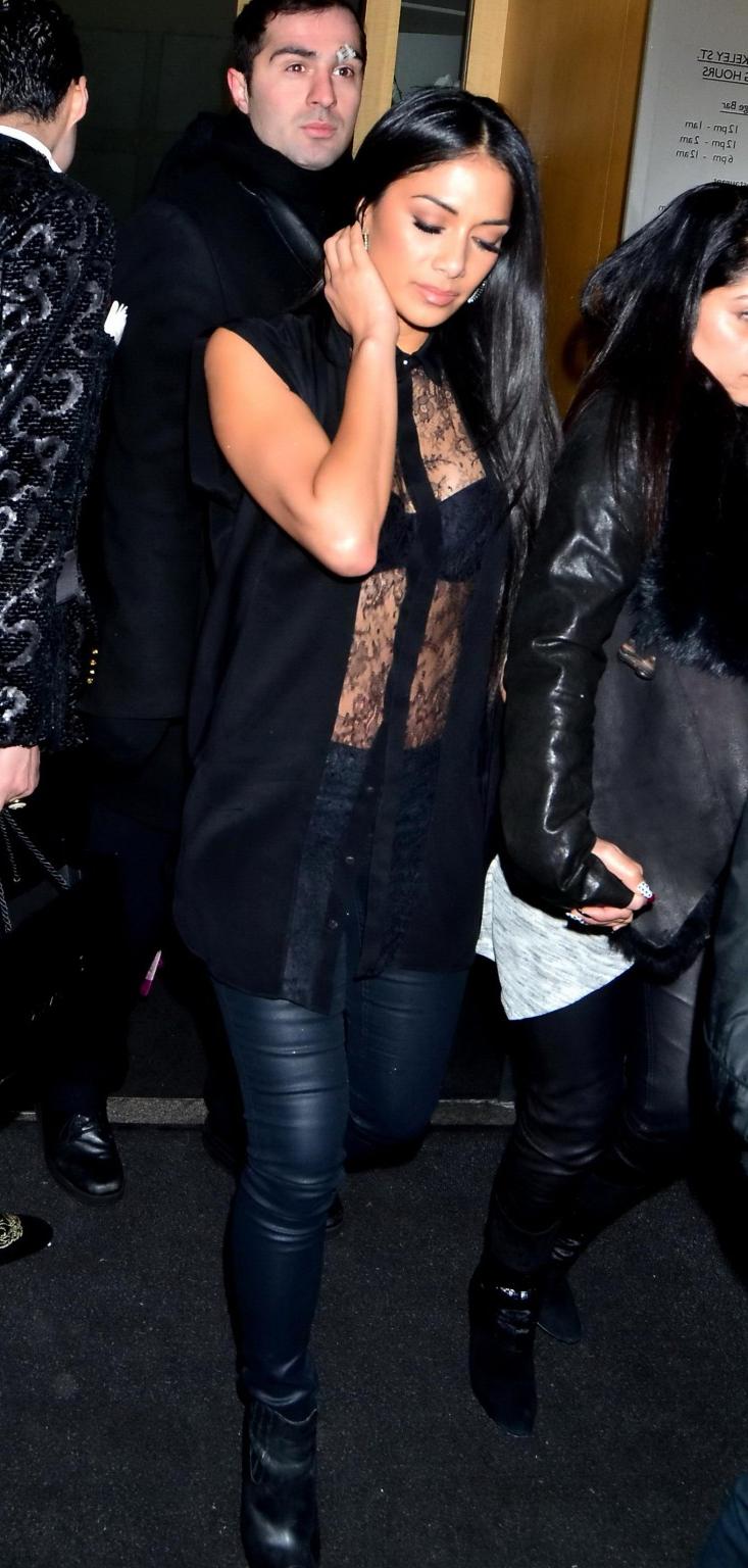 16P Nicole Scherzinger see through to bra outside Nobu Berkeley restaurant in London