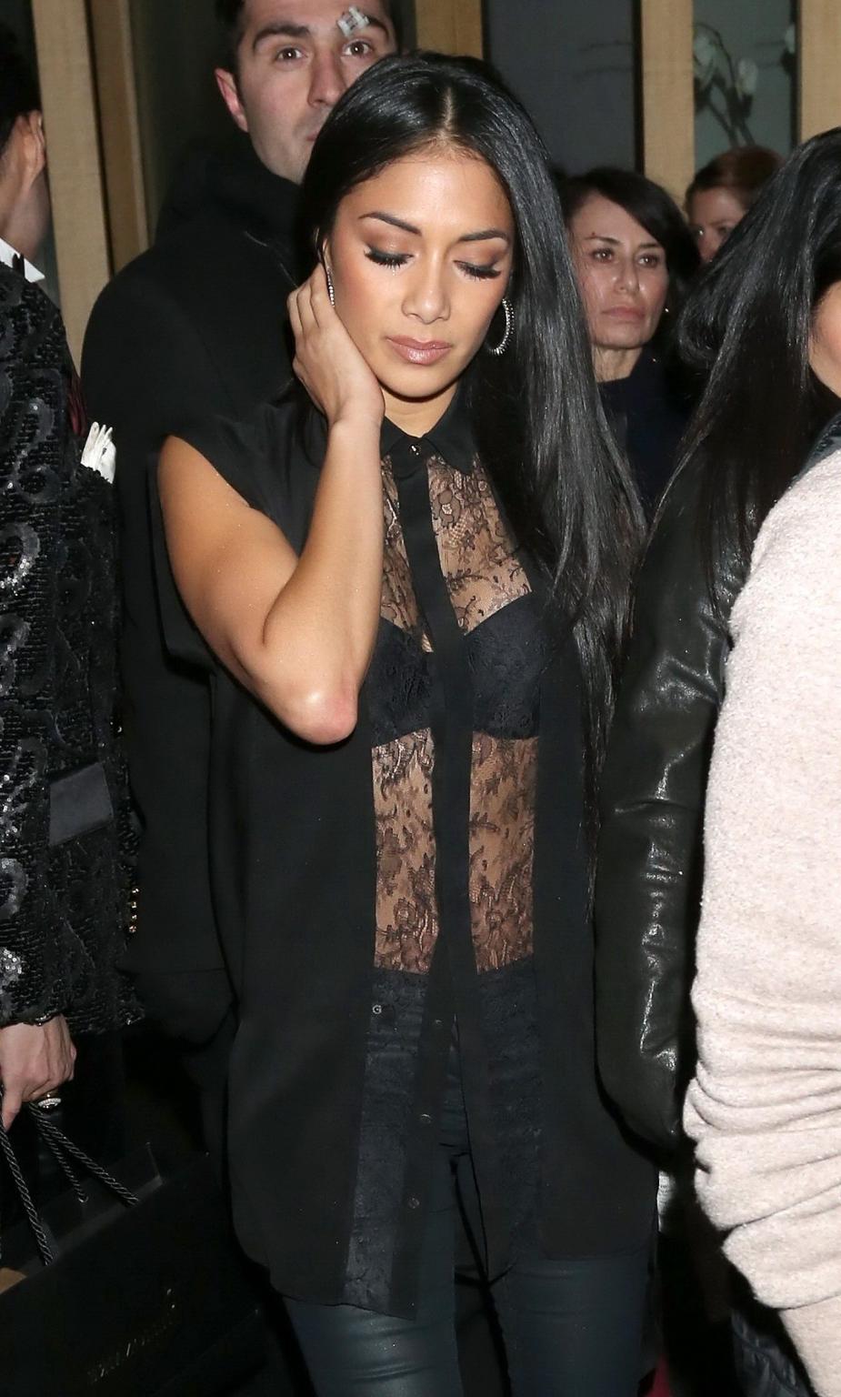 16P Nicole Scherzinger see through to bra outside Nobu Berkeley restaurant in London