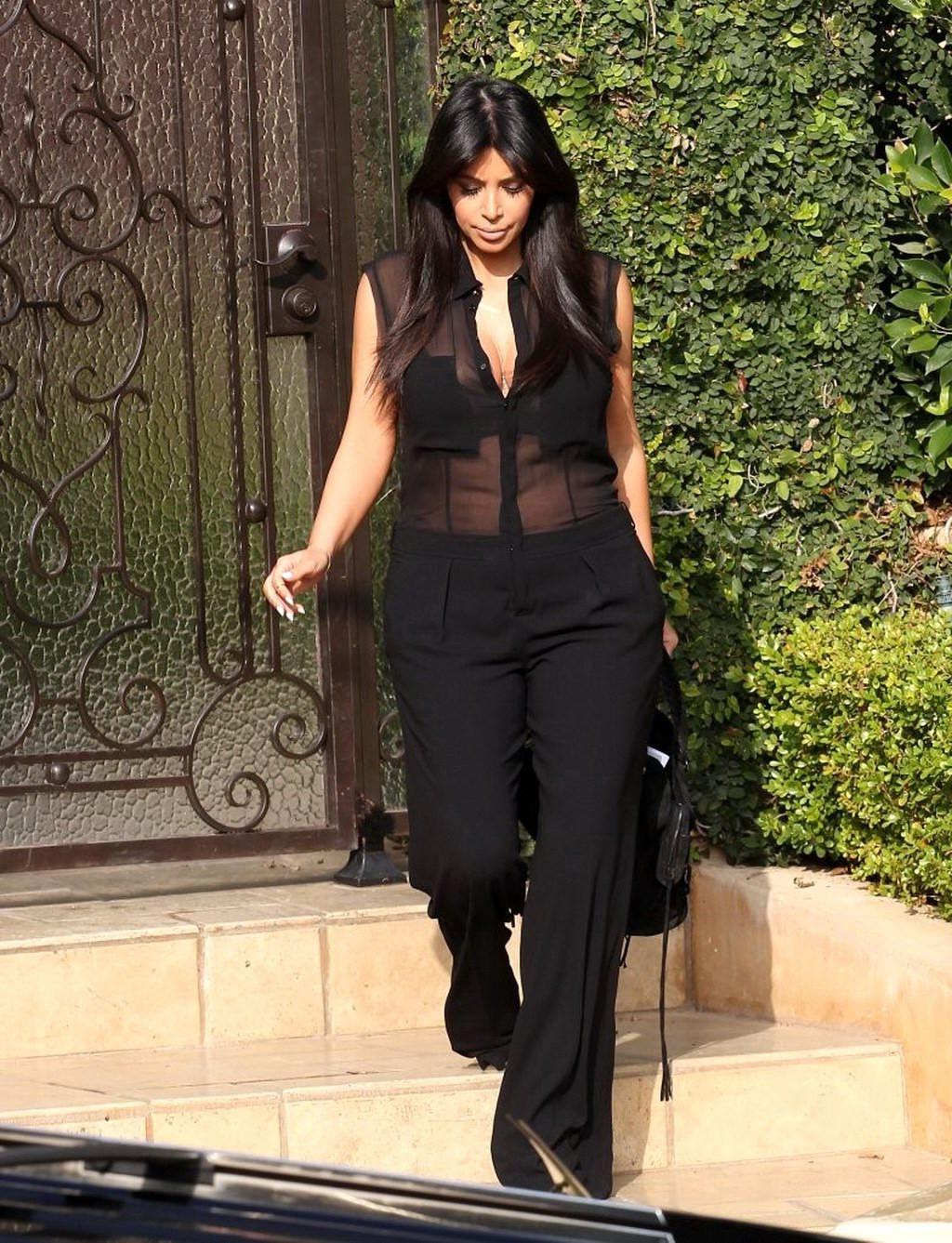 10P Pregnant Kim Kardashian see through to bra out in LA