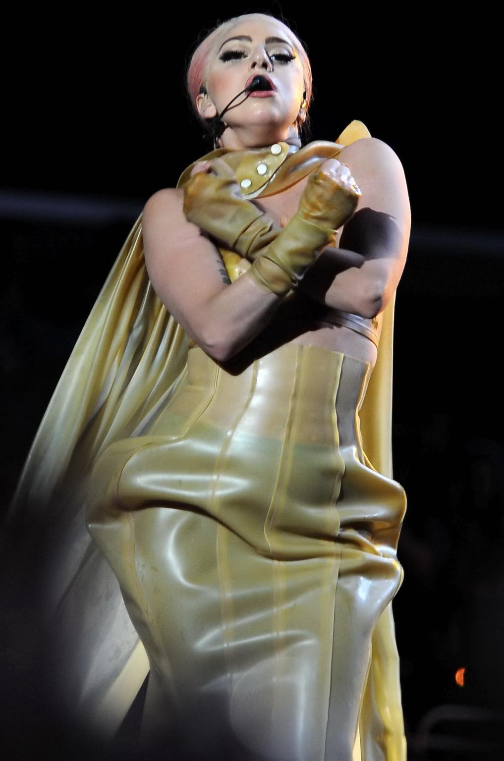 10P Lady Gaga performs wearing see through bra  pasties at the Staples Center in LA