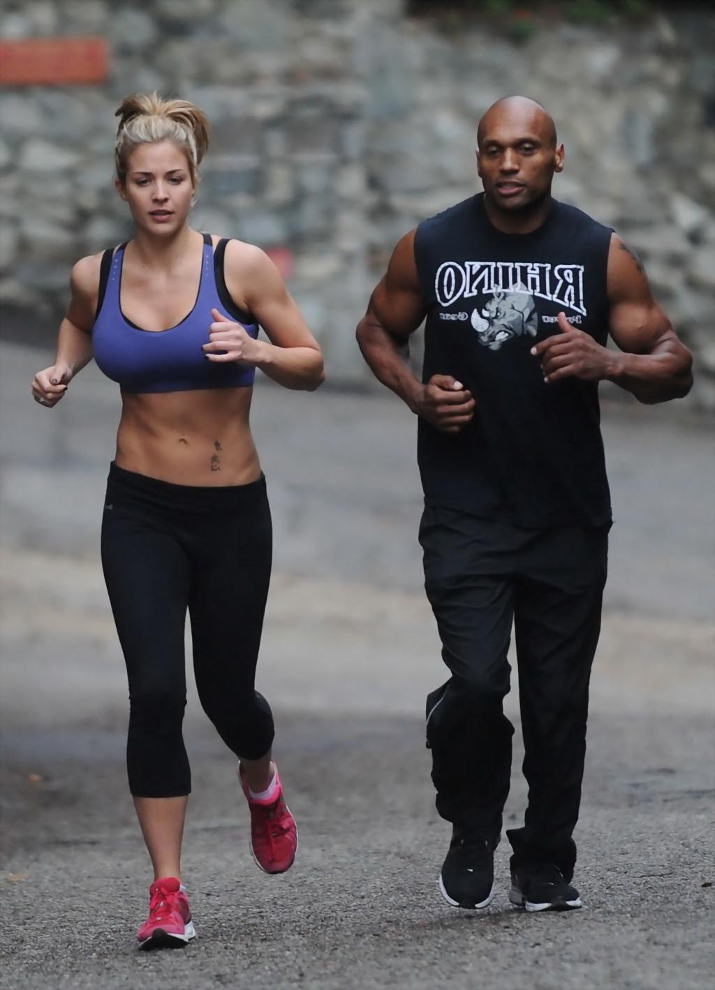 10P Gemma Atkinson wearing sport bra and tights while training in Hollywood Hills