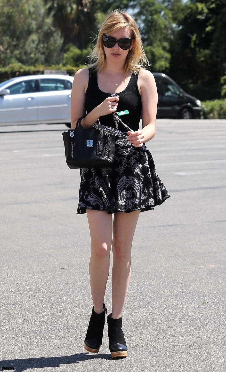 10P Emma Roberts leggy  see through to bra while out for breakfast at Oaks Gourmet i