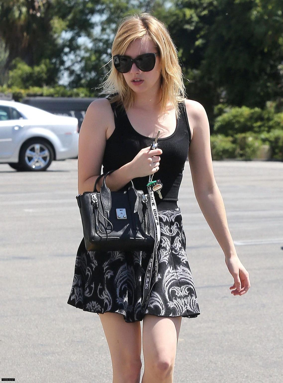 10P Emma Roberts leggy  see through to bra while out for breakfast at Oaks Gourmet i