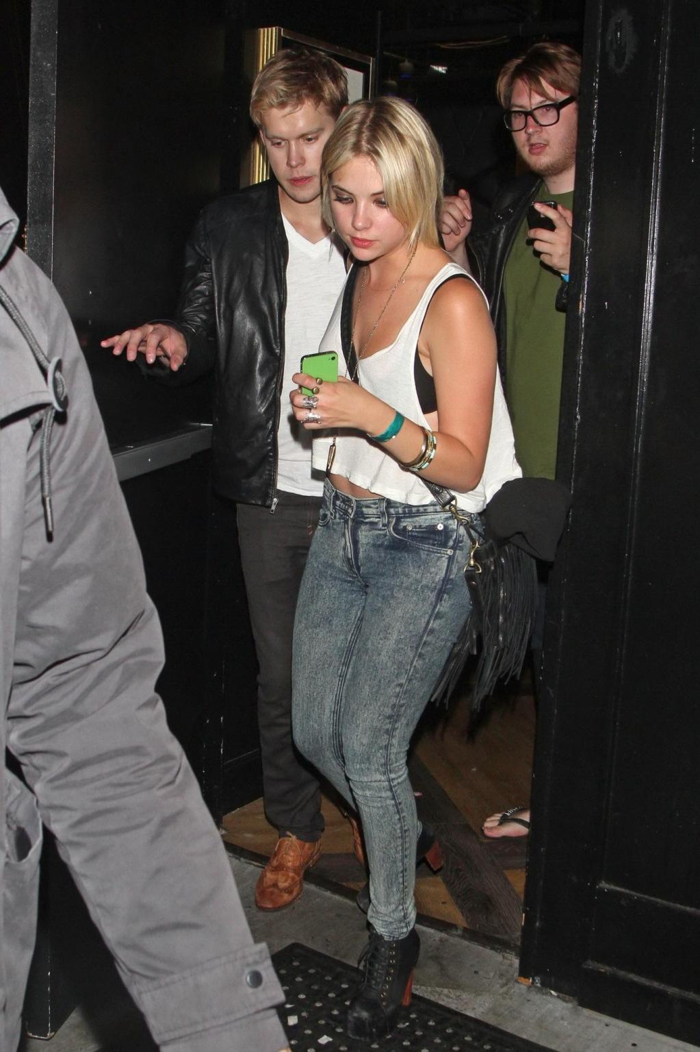 10P Ashley Benson see through to bra leaving Bootsy Bellows in Hollywood