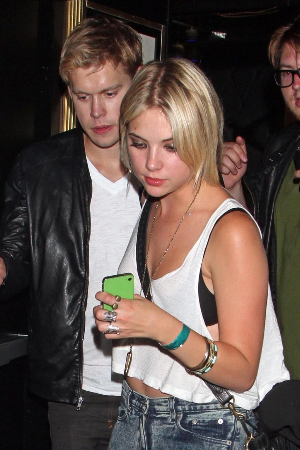 10P Ashley Benson see through to bra leaving Bootsy Bellows in Hollywood