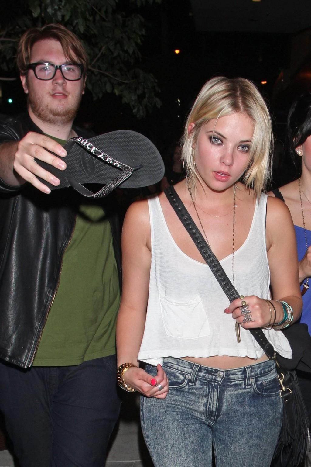 10P Ashley Benson see through to bra leaving Bootsy Bellows in Hollywood