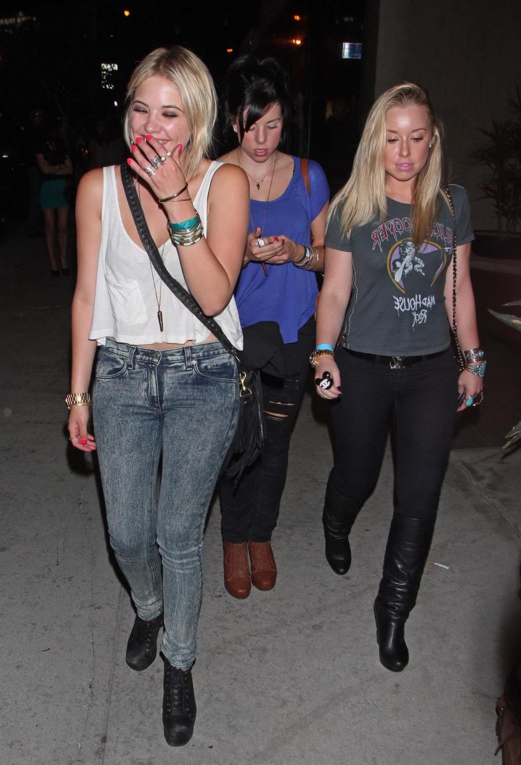 10P Ashley Benson see through to bra leaving Bootsy Bellows in Hollywood
