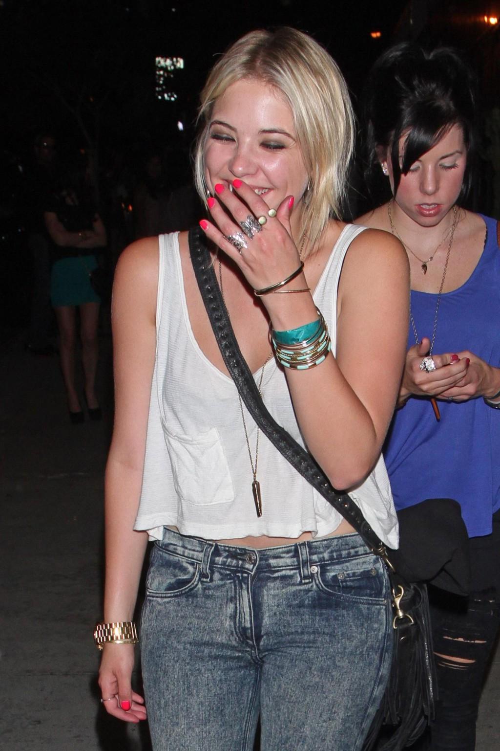 10P Ashley Benson see through to bra leaving Bootsy Bellows in Hollywood