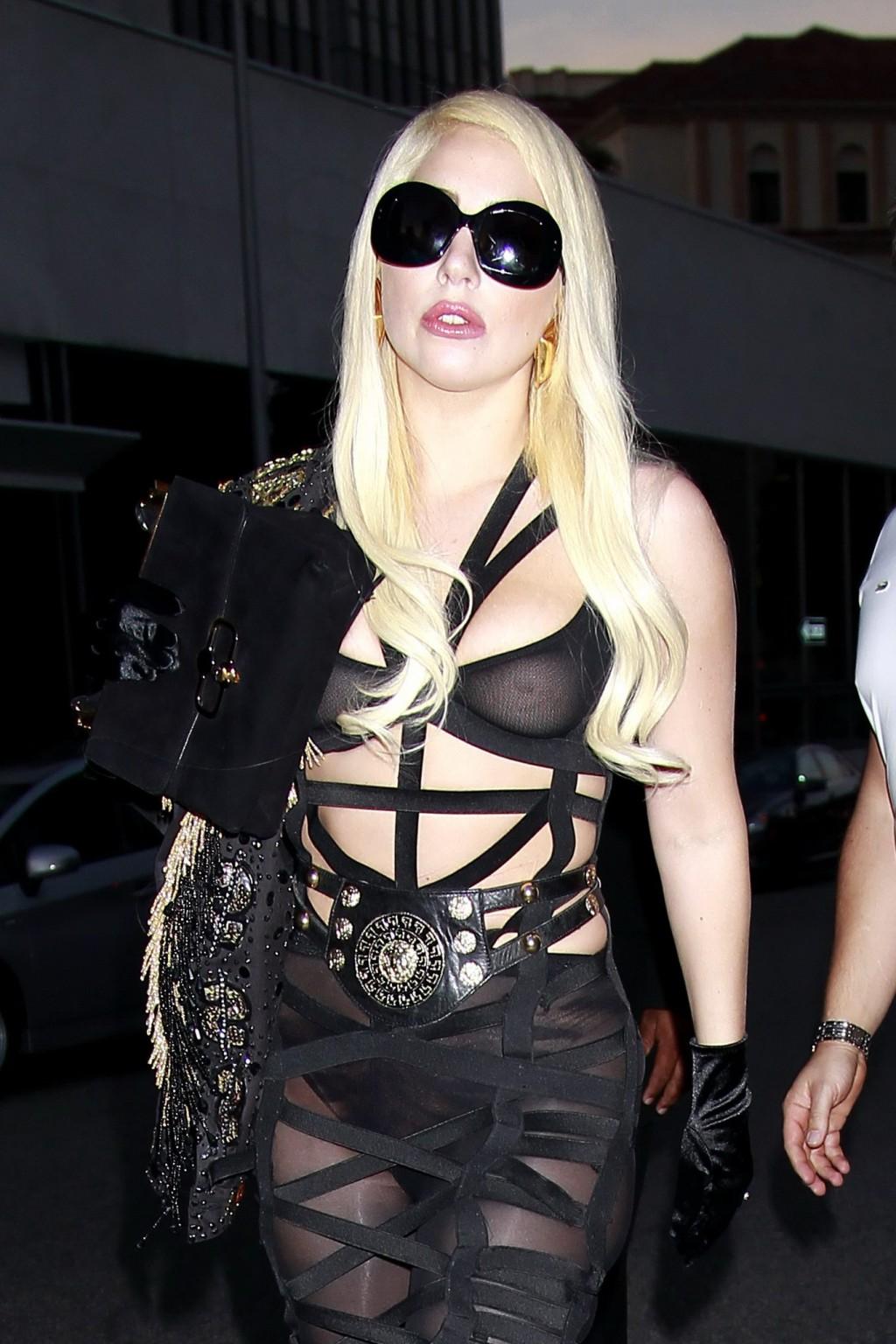 10P Lady Gaga showing boobs in see through bra outside Mr. Chow's in Beverly Hills