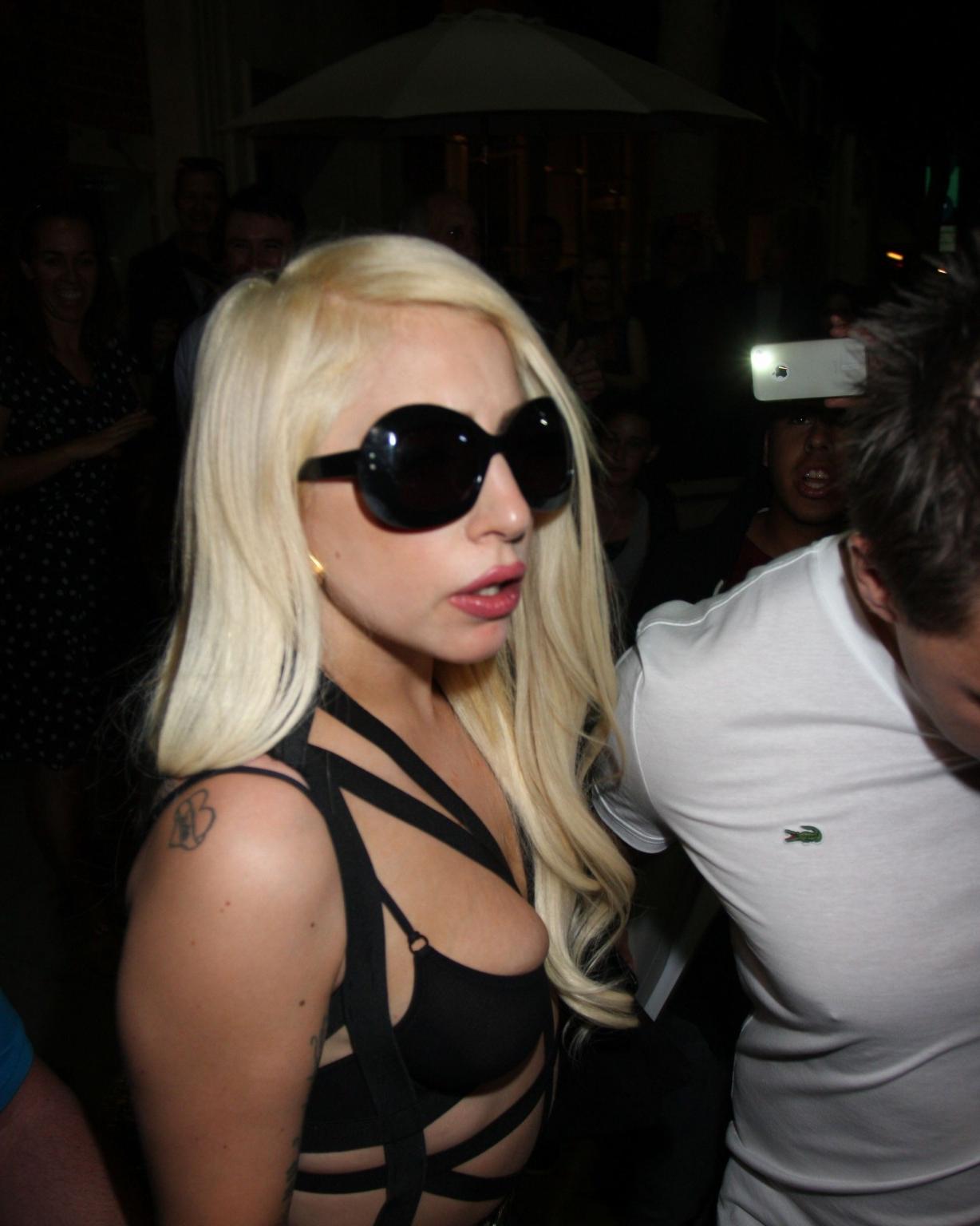 10P Lady Gaga showing boobs in see through bra outside Mr. Chow's in Beverly Hills