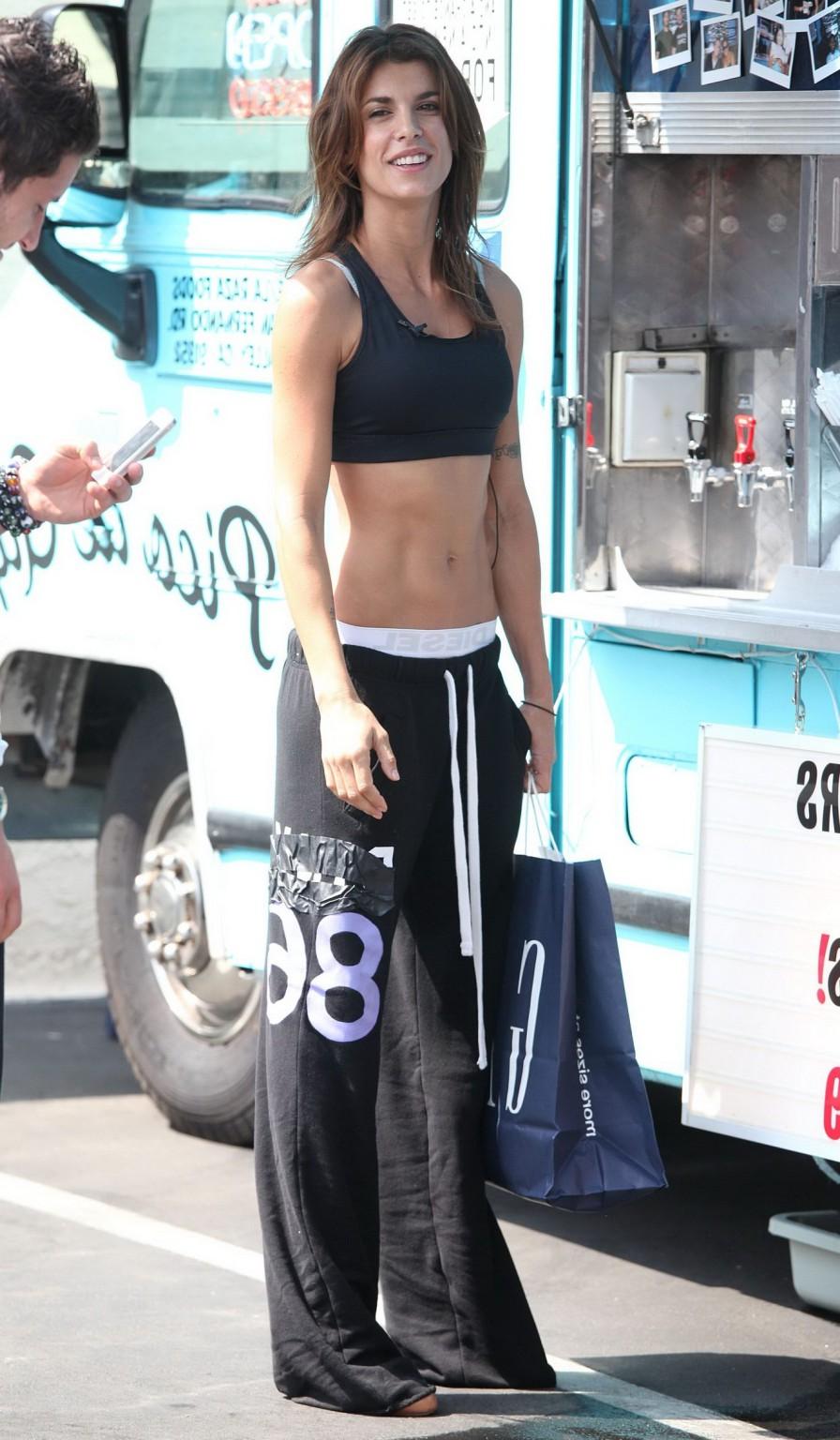 16P Elisabetta Canalis in sports bra  sweatpants showing off her abs outside the DWT