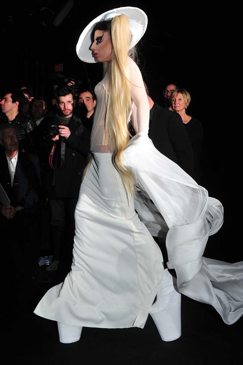 16P Lady Gaga in see thru to bra dress on some event paparazzi pictures