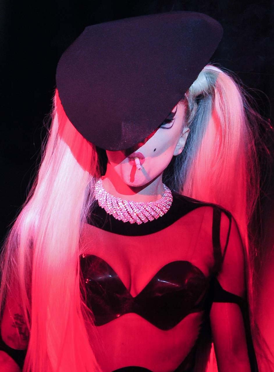 16P Lady Gaga in see thru to bra dress on some event paparazzi pictures