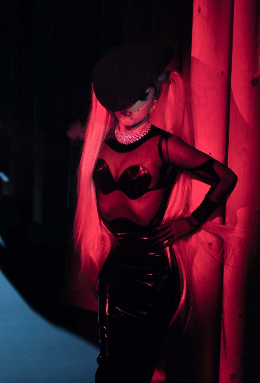 16P Lady Gaga in see thru to bra dress on some event paparazzi pictures