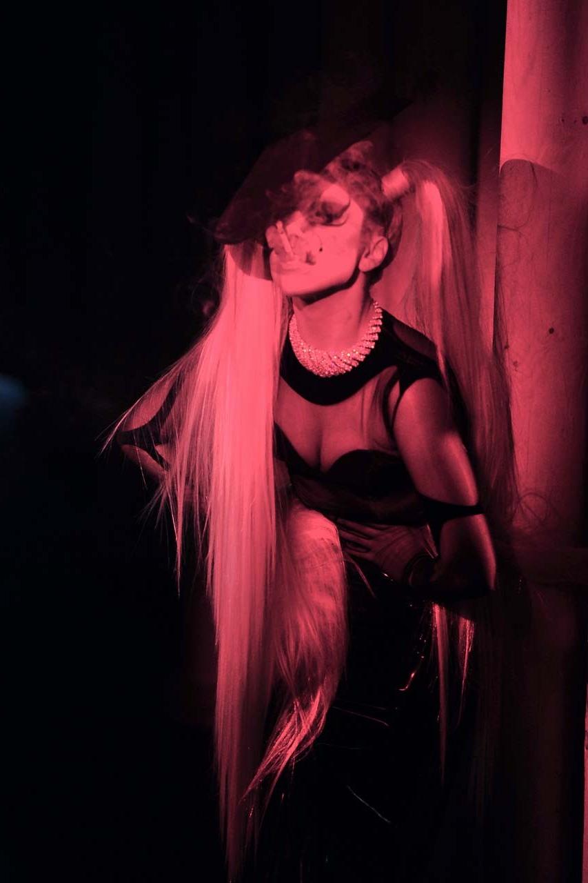 16P Lady Gaga in see thru to bra dress on some event paparazzi pictures