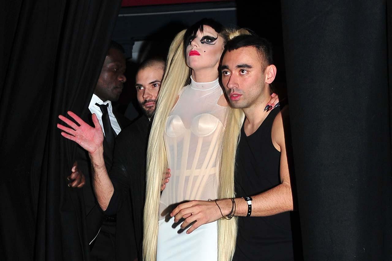 16P Lady Gaga in see thru to bra dress on some event paparazzi pictures