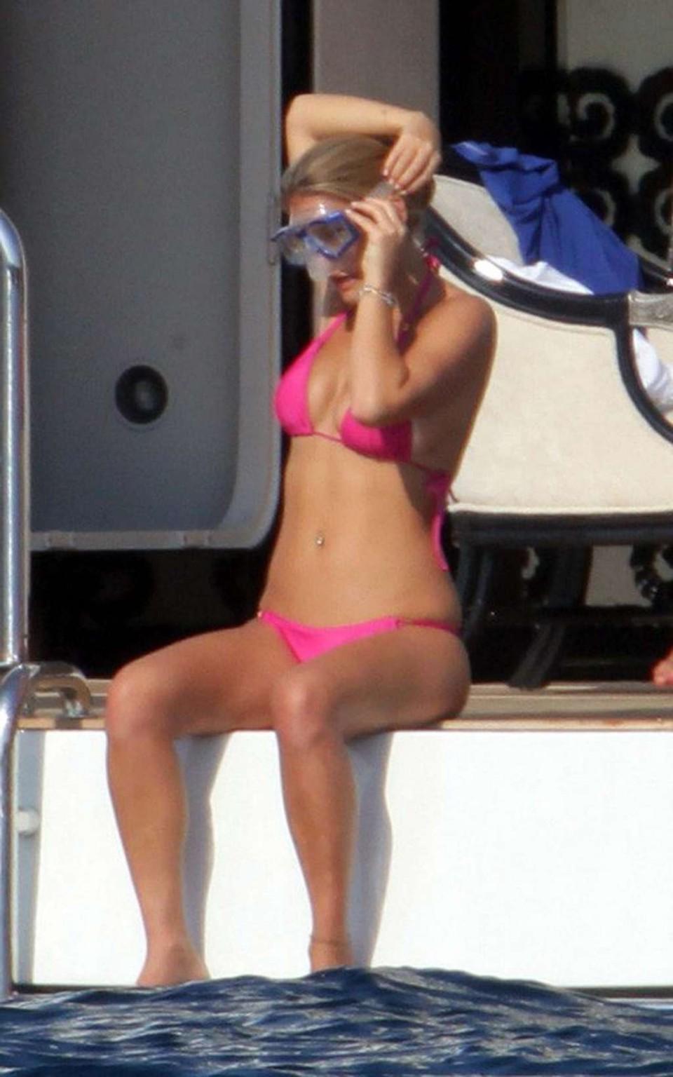 11P Bar Refaeli looking very sexy in red bikini on yacht paparazzi pictures