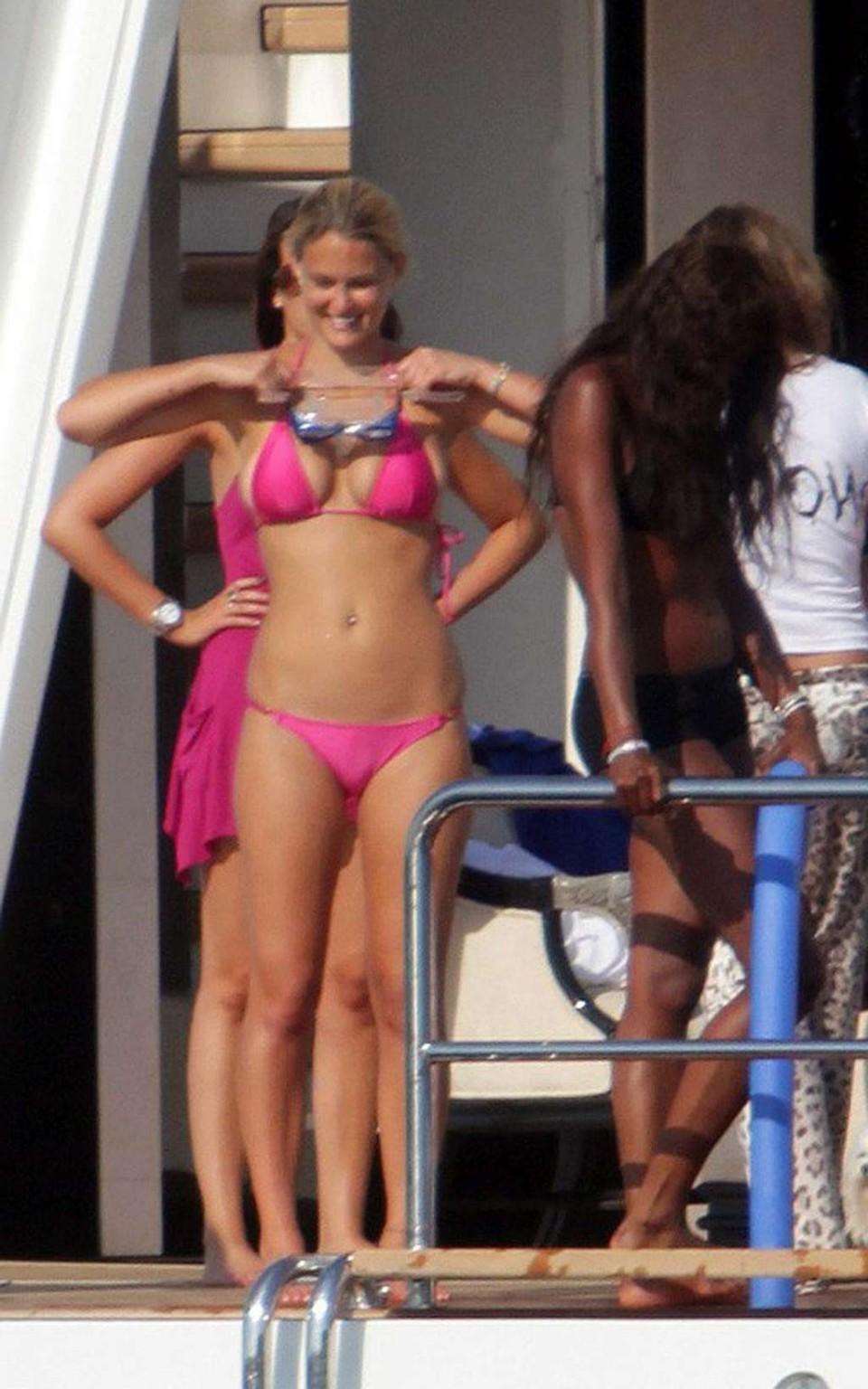 11P Bar Refaeli looking very sexy in red bikini on yacht paparazzi pictures
