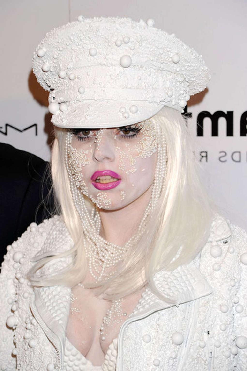 16P Lady Gaga in see thru dress without bra and in white hot pants